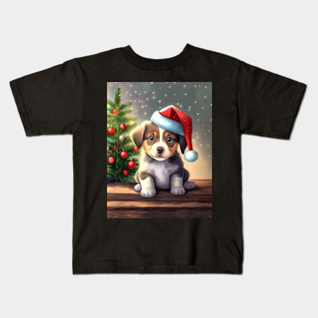 Christmas Puppy Kids T-Shirt by ArtFactoryAI